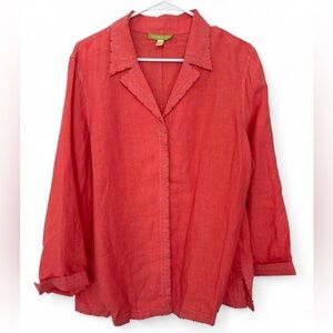 Women Sigrid Olsen Beaded Embroidered Button Down Linen Blouse XL Relaxed Casual